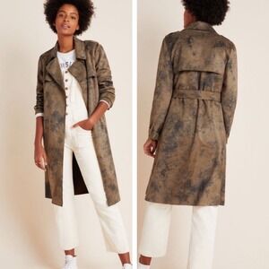 Anthropologie Womens Tie Dye Trench Coat Belted Suede  Size XS Grunge Bohemian